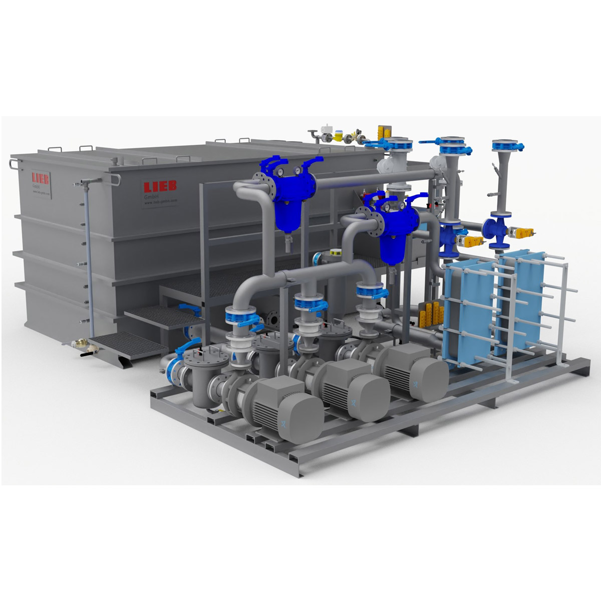 Process- cooling water systems for casting machines (volume flow: 80 m³/h)